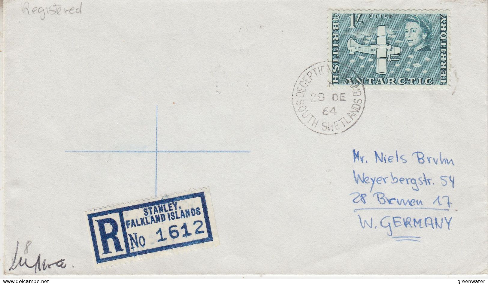 British Antarctic Territory (BAT) Deception Island South Georgia Reg.cover Ca  28 DE 1964 (FG154) - Covers & Documents