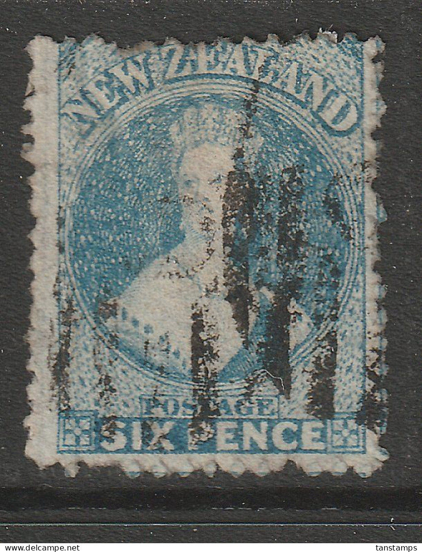 CLASSIC NEW ZEALAND 6d BLUE CHALON WATERMARK STAR P12.5 - Used Stamps