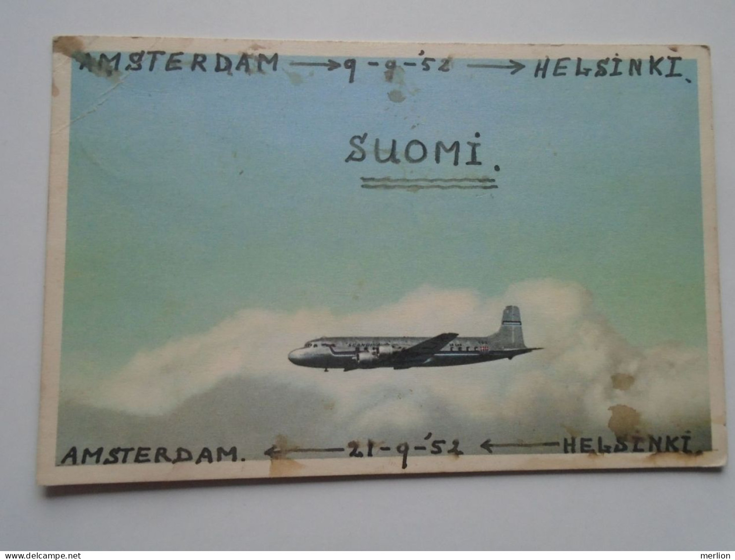 D201725 SAS Aircraft Douglas DC 6  - Amsterdam -Helsinki Flight  1952 Sent From The Airport Luchthaven Amsterdam Schipol - 1946-....: Moderne