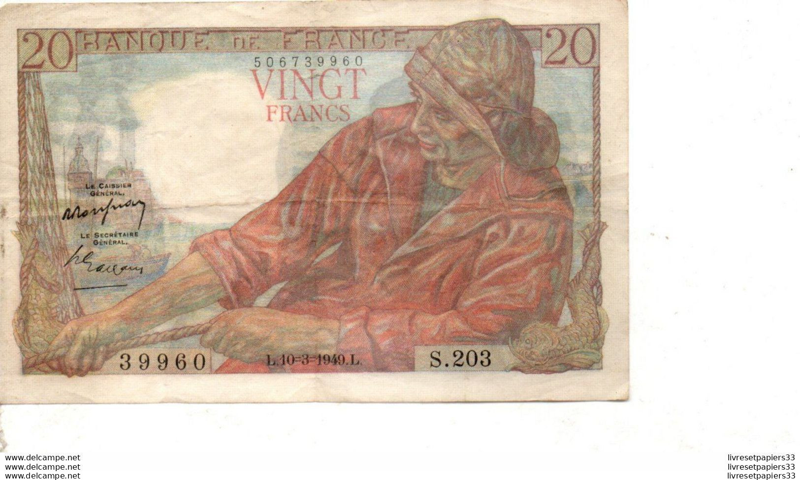 Billet Vingt Francs - Pêcheur - L10=3=1949.L S.203 - 20 F 1942-1950 ''Pêcheur''