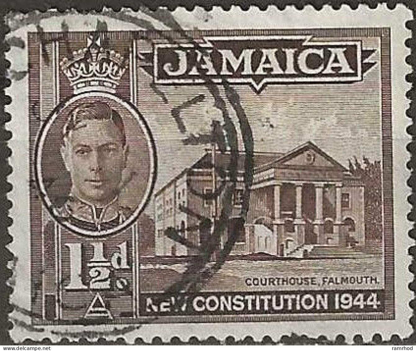 JAMAICA 1945 New Constitution - 11/2d. Courthouse, Falmouth FU - Jamaica (...-1961)