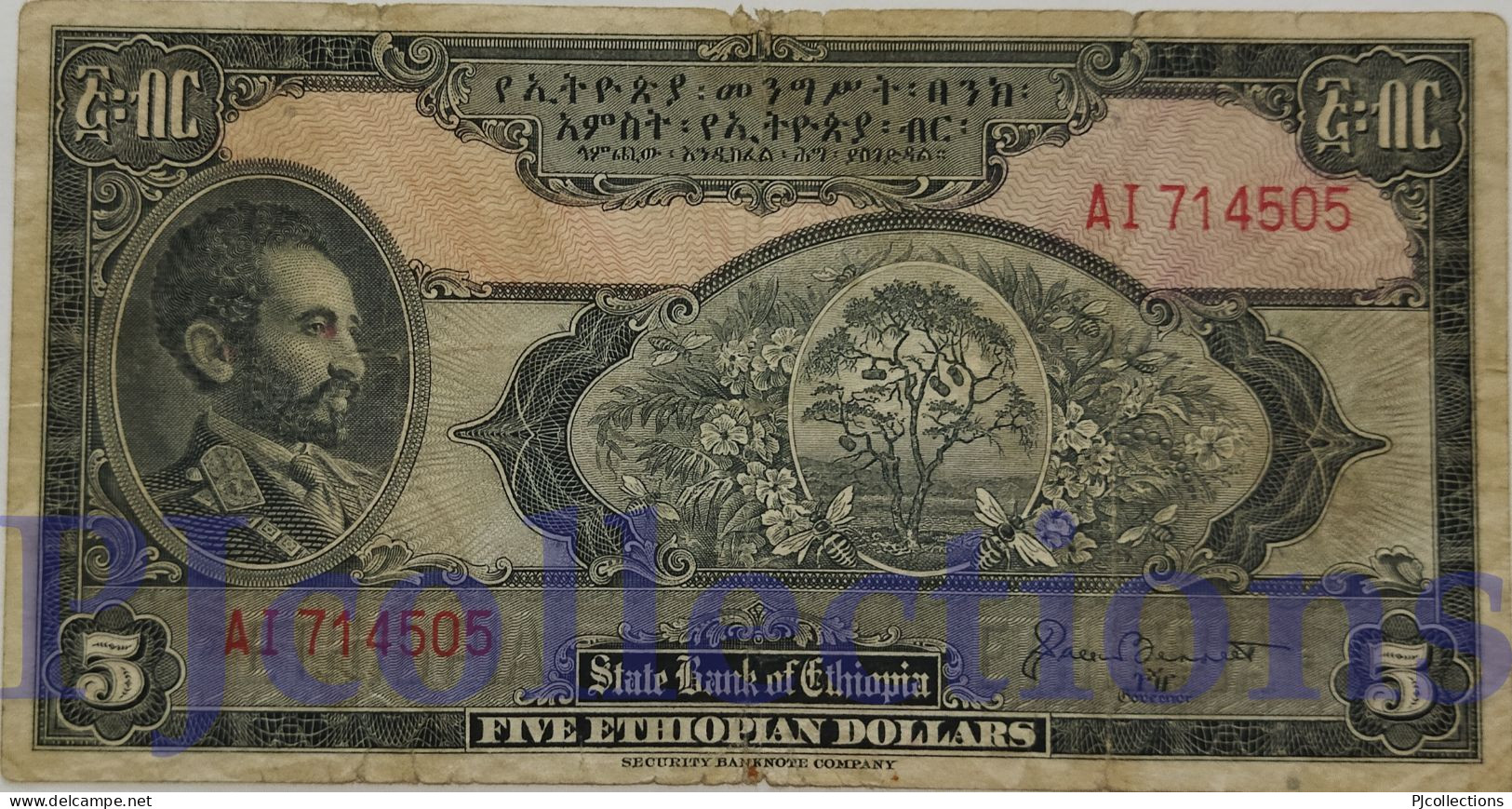 ETHIOPIA 5 DOLLARS 1945 PICK 13b AVF - Ethiopie