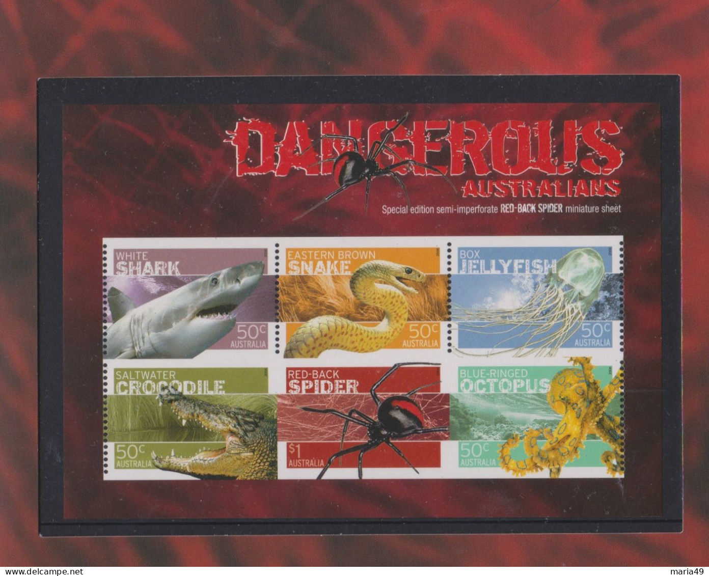 Australia 2006 Dangerous Australians Semi-imperforated Red-Back Spider Miniature Sheet,MNH, - Ongebruikt