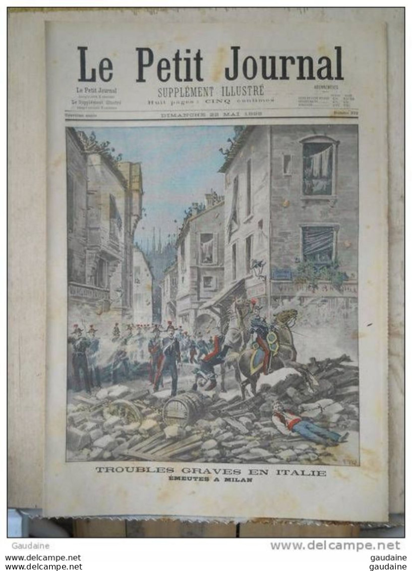 LE PETIT JOURNAL N°392 - 22 MAI 1898 - EMEUTES A MILAN - VELOCIPEDE - GUERRE HISPANO AMERICAINE - Le Petit Journal