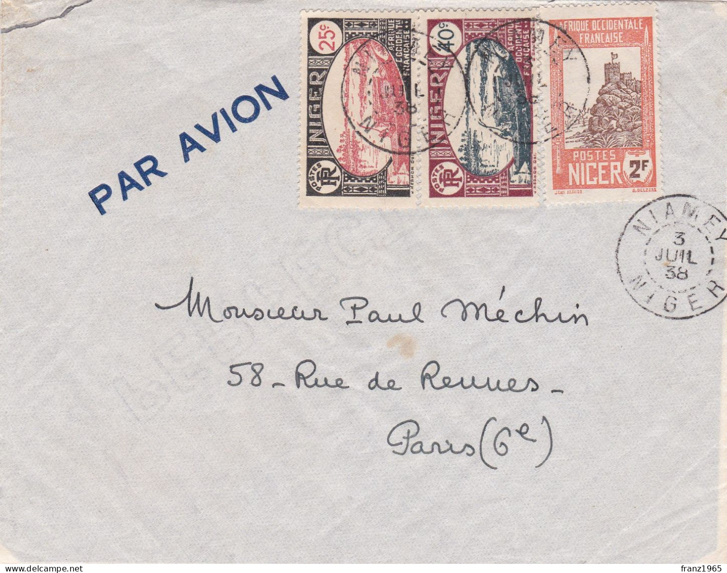 From Niger To France - 1938 - Storia Postale