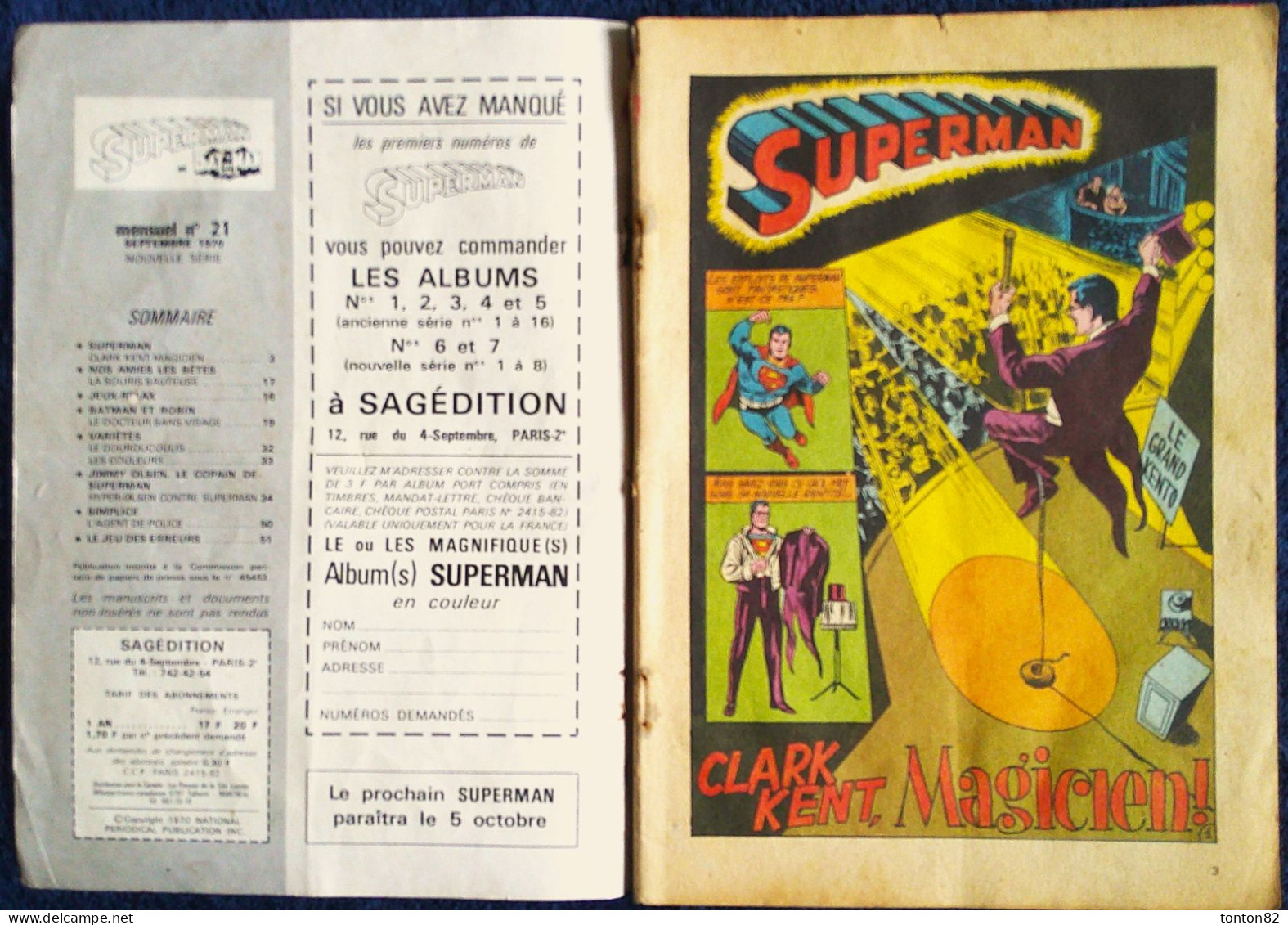 Superman Et Batman - Mensuel -  Numéro Spécial 21 - ( 5 Septembre 1970 ) . - Superman