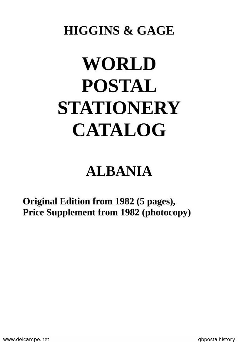 Higgins & Gage WORLD POSTAL STATIONERY CATALOG ALBANIA PDF-FILE - Autres & Non Classés