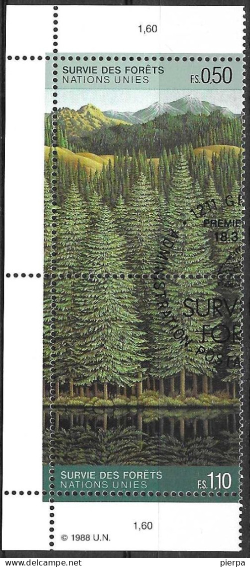 O.N.U. GENEVE - 1988 - PRO FORESTE - COPPIA DUE VALORI BORDO FOGLIO- USATA (YVERT 165\6 - MICHEL 165\6 PAAR) - Used Stamps