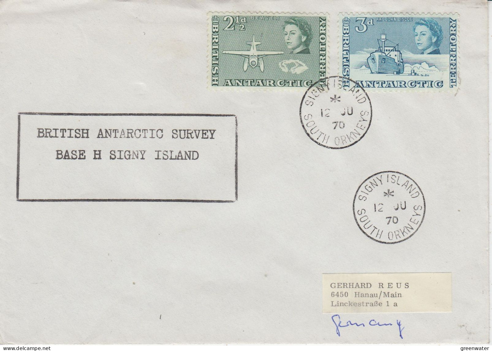 British Antarctic Territory (BAT) Base H Signy Island Ca Signy Island 12 JU 1970  (FG157) - Storia Postale