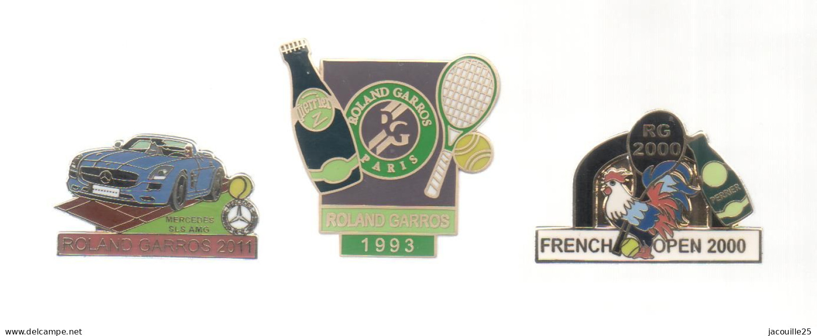 PINS PIN'S TENNIS PERRIER RG ROLAND GARROS PERRIER MERCEDES LOT 3 PINS - Tennis