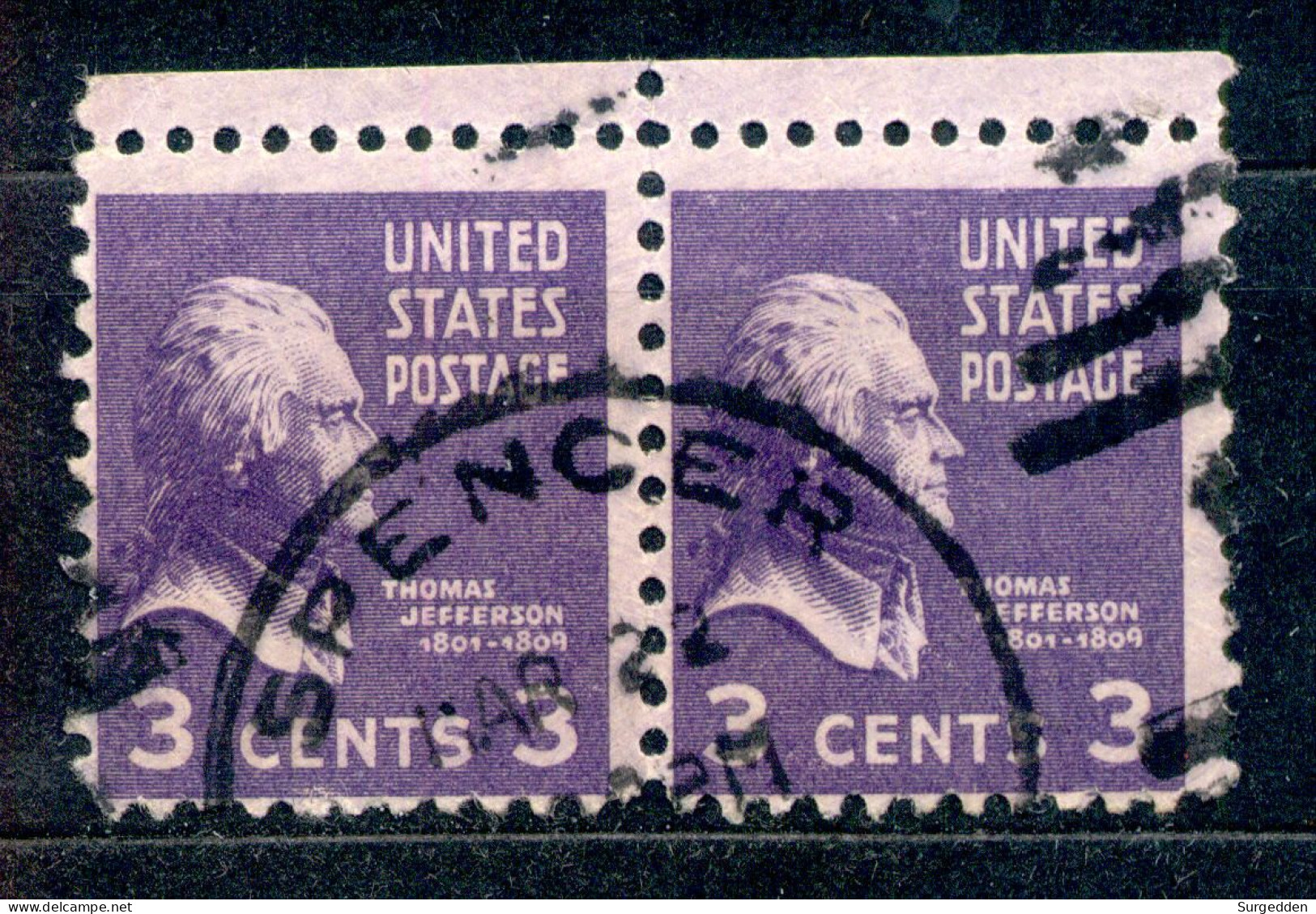 USA 1938, Michel-Nr. 414 A O Paar Mit Rand, SPENCER - Used Stamps