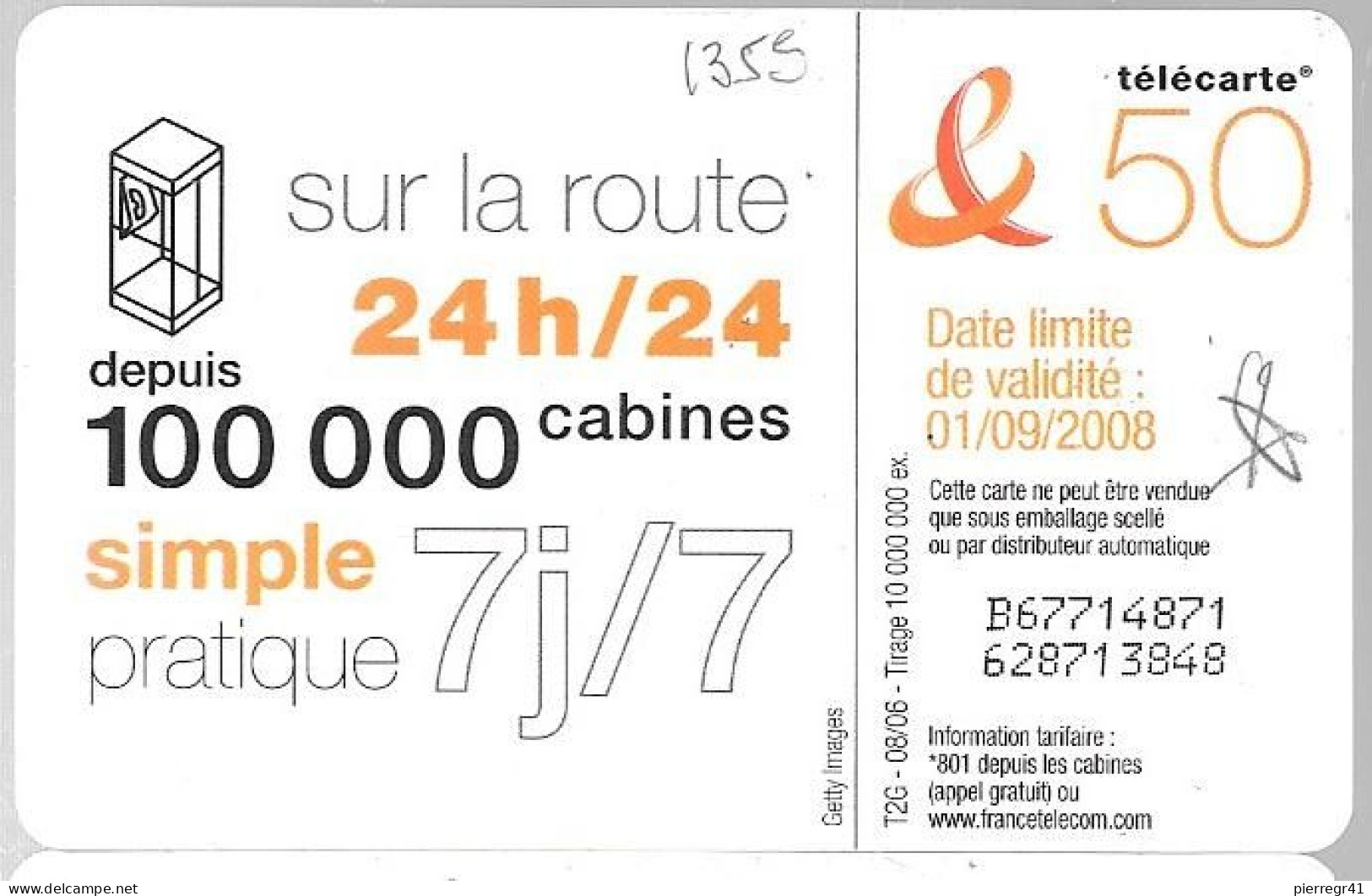 CARTE -PUBLIC-50U-F1355-08/06-GEMA-DANSE1-Exp 01/09/2008-UTILISE-TBE - 2006