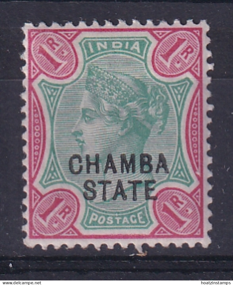 India - Chamba: 1887/95   QV 'Chamba State' OVPT   SG18    1R   Green & Carmine     MH - Chamba