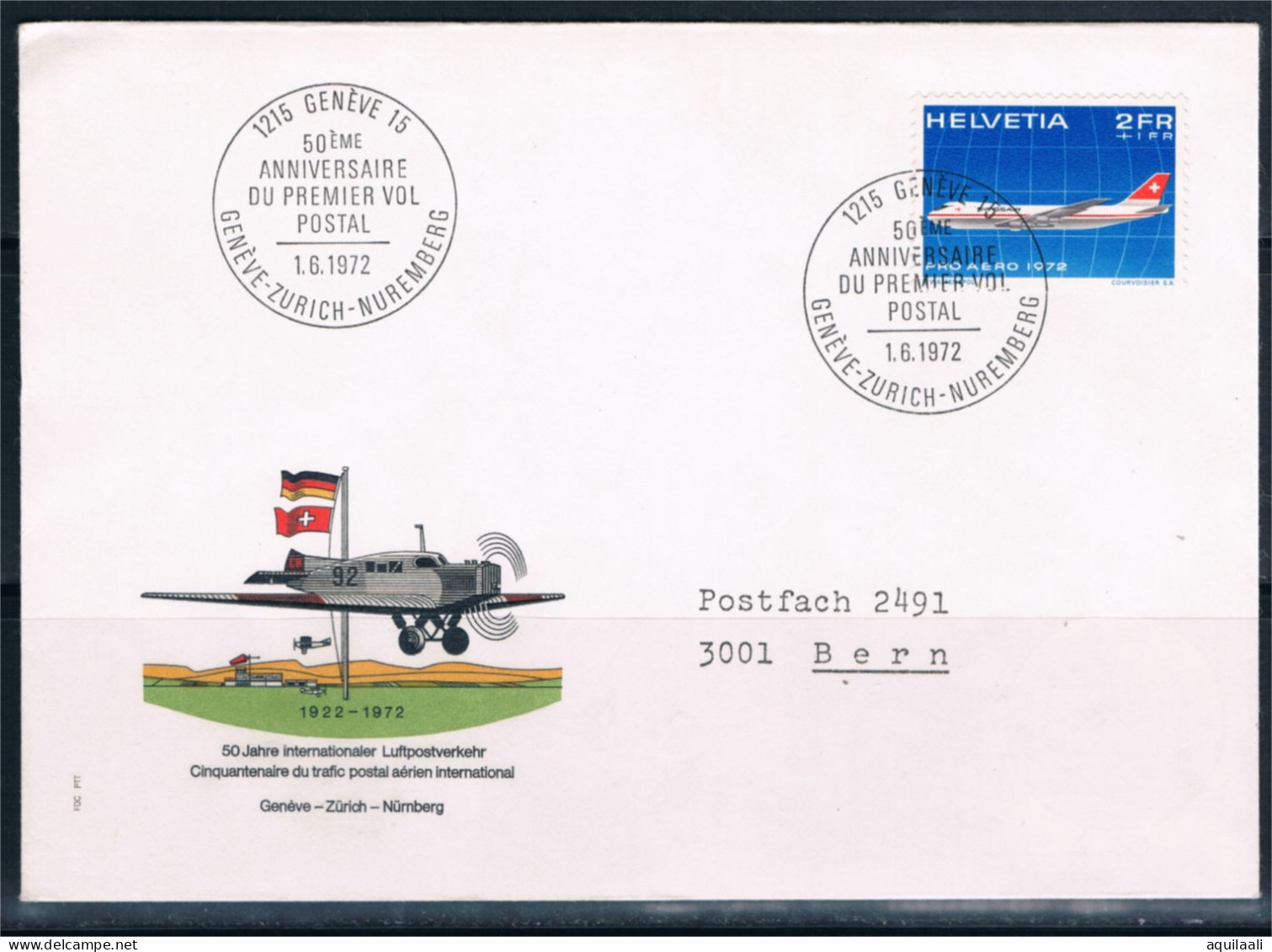 50' Anniv. Primo Volo "Geneve-Zurich-Nuremberg" 1/6/1972. - 1946-....: Moderne