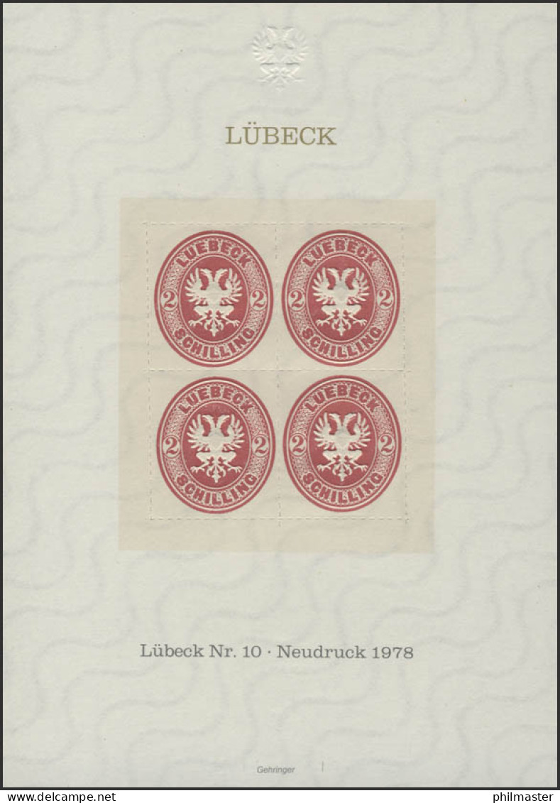 Sonderdruck Lübeck Nr. 10 Viererblock Neudruck 1978 - Privé- & Lokale Post