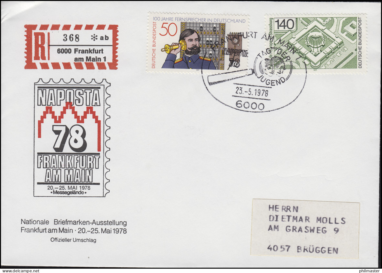 NAPOSTA 1978 Schmuck-Brief Gedruckter R-Zettel MiF 921+947 SSt FRANKFURT 23.5.78 - R- & V- Vignetten