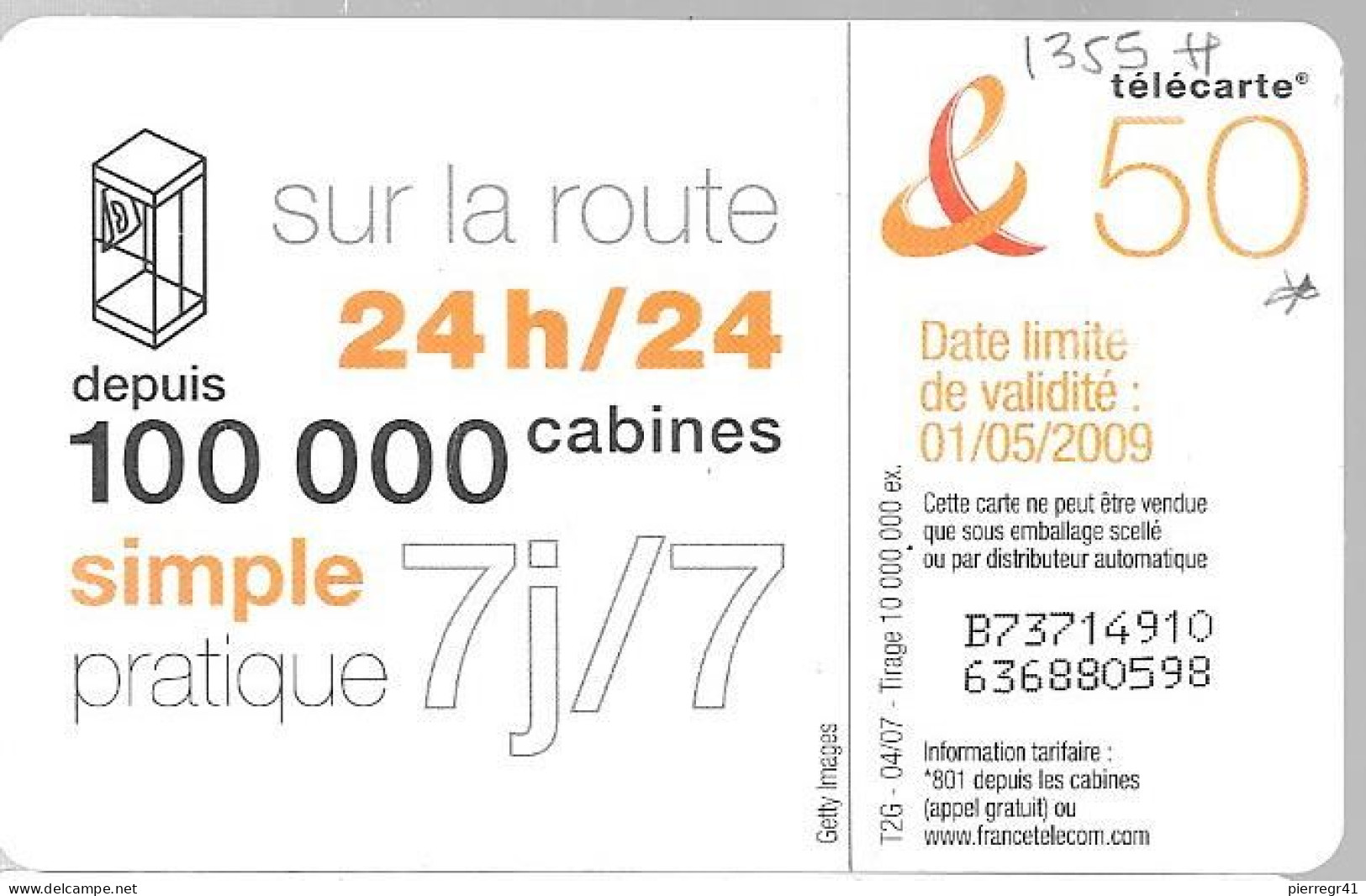 CARTE°-PUBLIC-50U-F1355H-GEM1-04/07-DANSE 1-Exp 01/05/2009-UTILISE-TBE - 2007