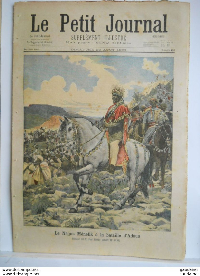 Le Petit Journal N°406 - 28 Aout 1898 - LE NEGUS MENELIK A ADOUA - LE COMTE RAYMOND ROGER A CARCASSONNE - Le Petit Journal