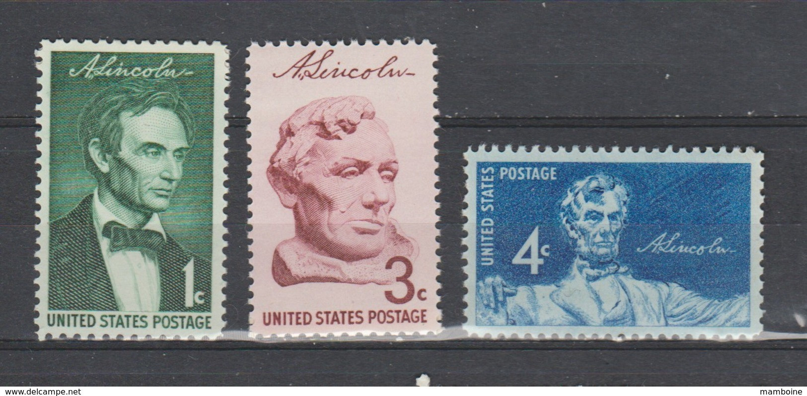 USA   1959 N° 657 / 59  = 3 Valeurs  Neuf X X  A. Lincoln - Nuevos