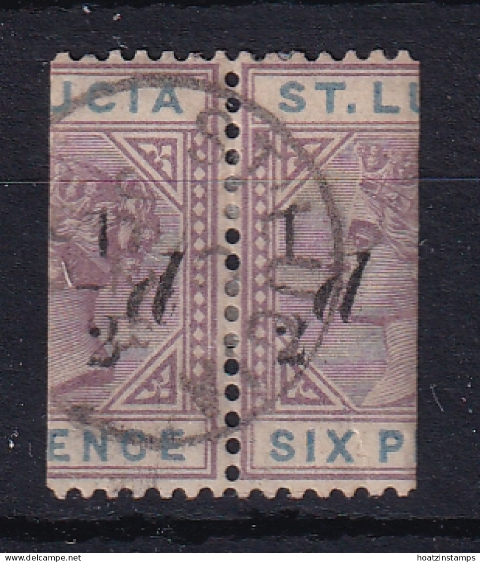 St Lucia: 1891/92   QV   SG54     ½d On Half 6d   Used Pair - St.Lucia (...-1978)