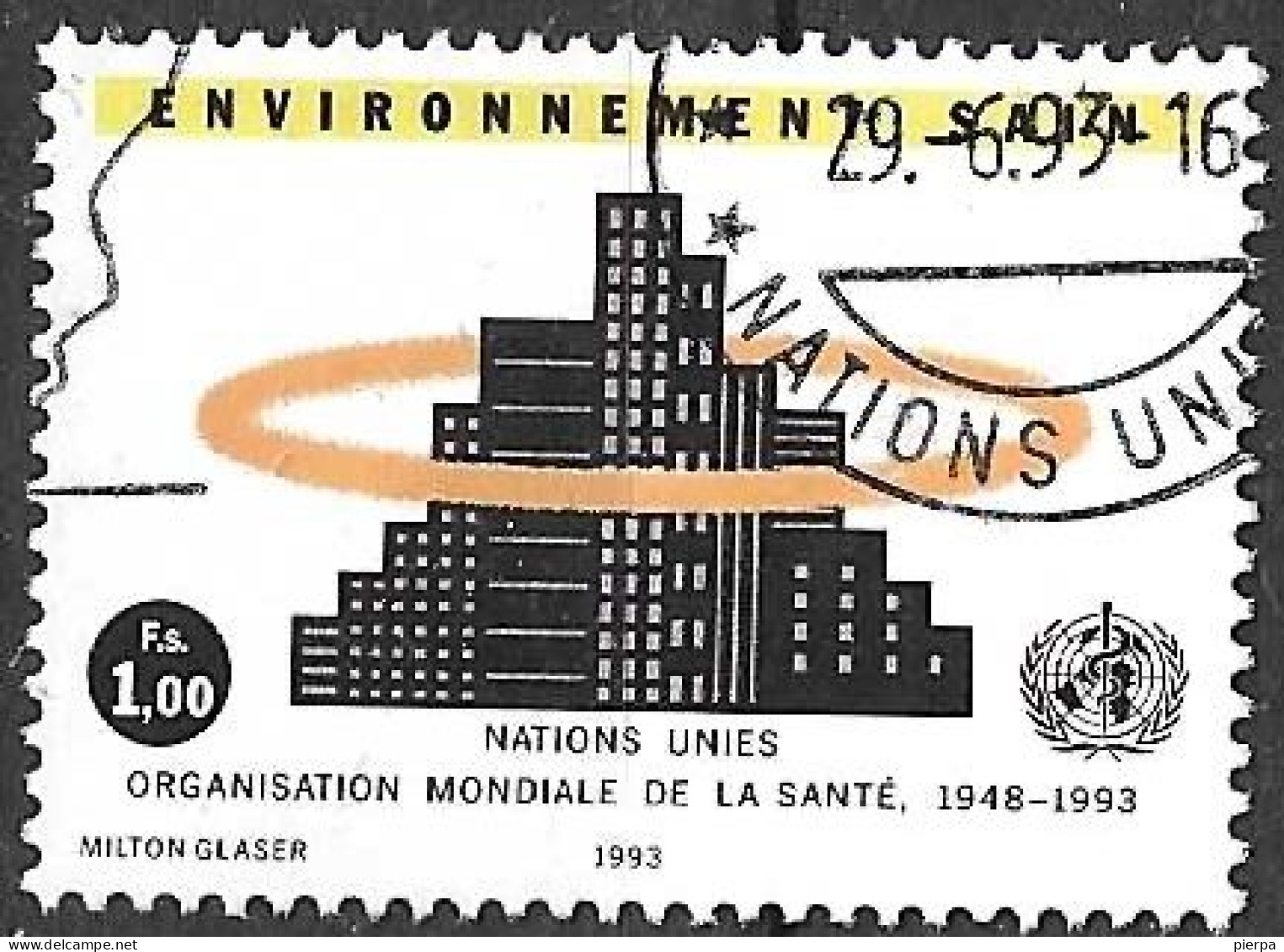 O.N.U. GENEVE - 1993 - PRO AMBIENTE - FR. 1,00 -  USATO (YVERT 234 - MICHEL 232) - Gebruikt