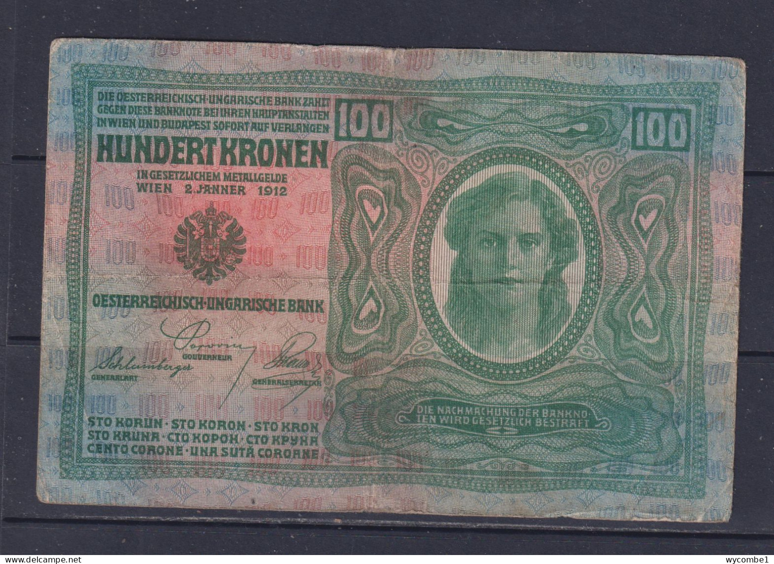 AUSTRIA - 1912 100 Kronen Circulated Banknote - Austria