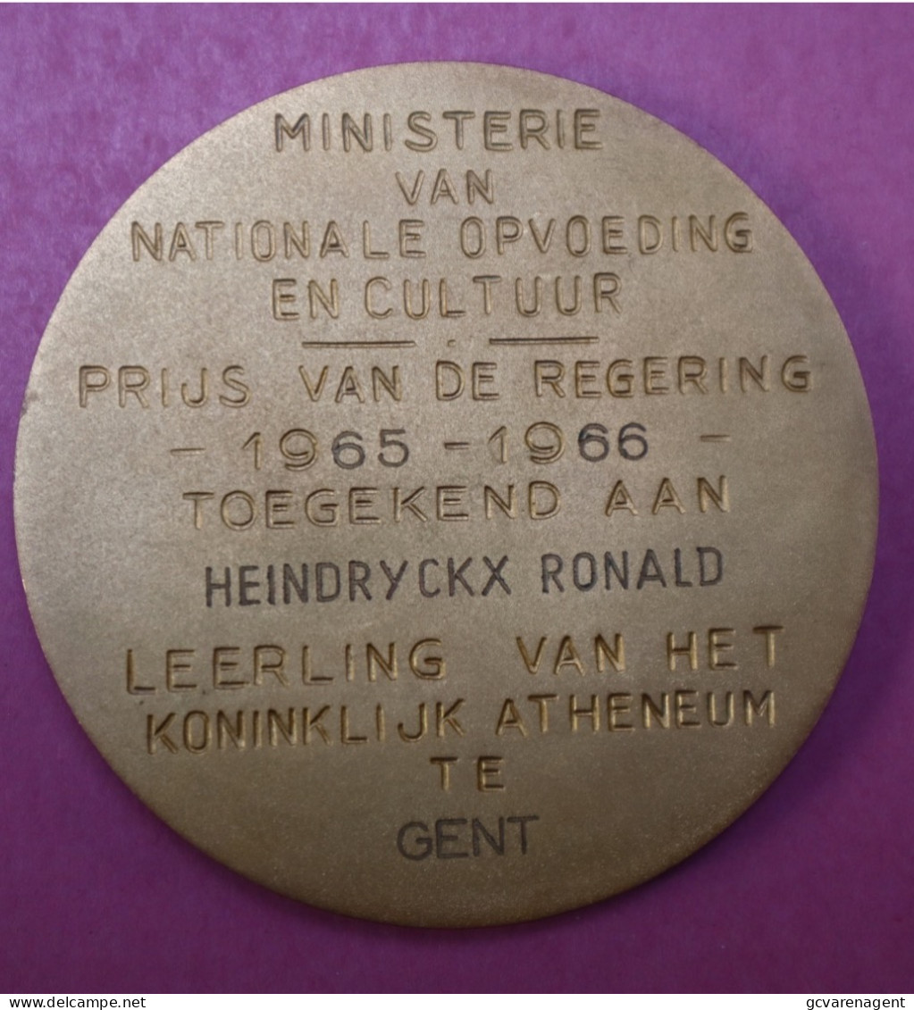 MEDAILLE - WILSKRACHT -MINISTERIE NATIONALE OPVOEDING EN CULTUR 1965 _ 66 HENDRYCKX ROLAND GENT 8.5 CM DIAM      2 SCANS - Professionals / Firms