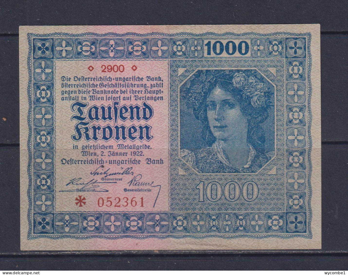 AUSTRIA - 1922 1000 Kronen AUNC/XF Banknote - Austria