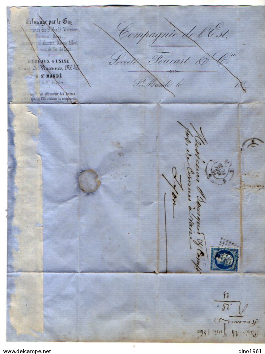 VP23.038 - 1860 - Lettre - Eclairage, Gaz - Sté FOUCART à PARIS, SAINT - MANDE, AUXERRE Pour M. BOUSQUET à LYON - Elektriciteit En Gas