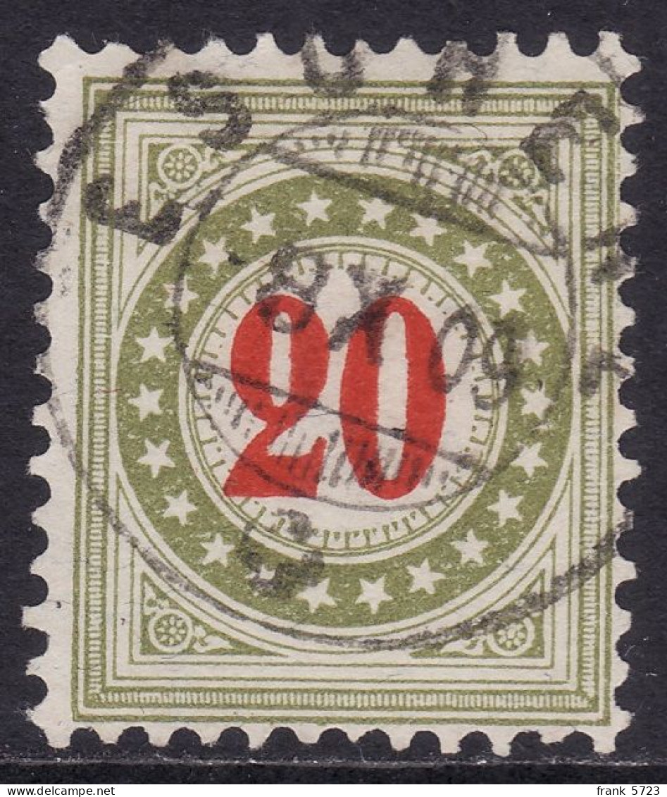 Schweiz: Portomarke SBK-Nr. 26AN (Rahmen Grünlicholiv, Wasserzeichen Kreuz, 1907-1910) Stempel ESCHENZ 8 X 09 - Taxe