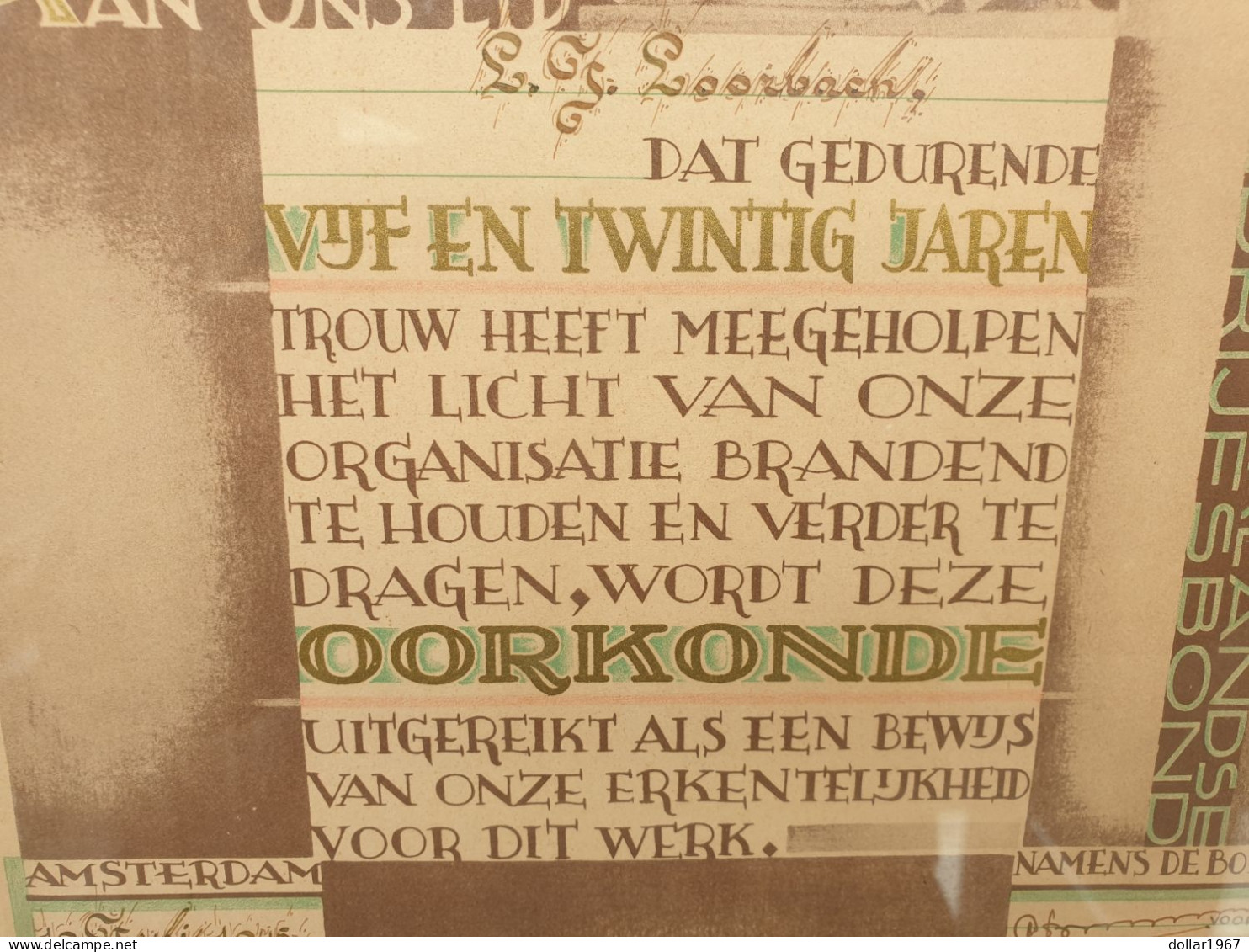 Certificate /Certificat / Zertifikat /  Oorkonde – Algemene Nederlandse Bouwbedrijfsbond, 1945  Dutch