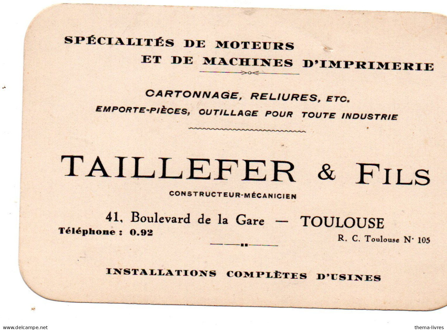 Toulouse (31)    Carte Commerciale TAILLEFER ET FILS  Machines D'imprimerie  (PPP46637) - Pubblicitari