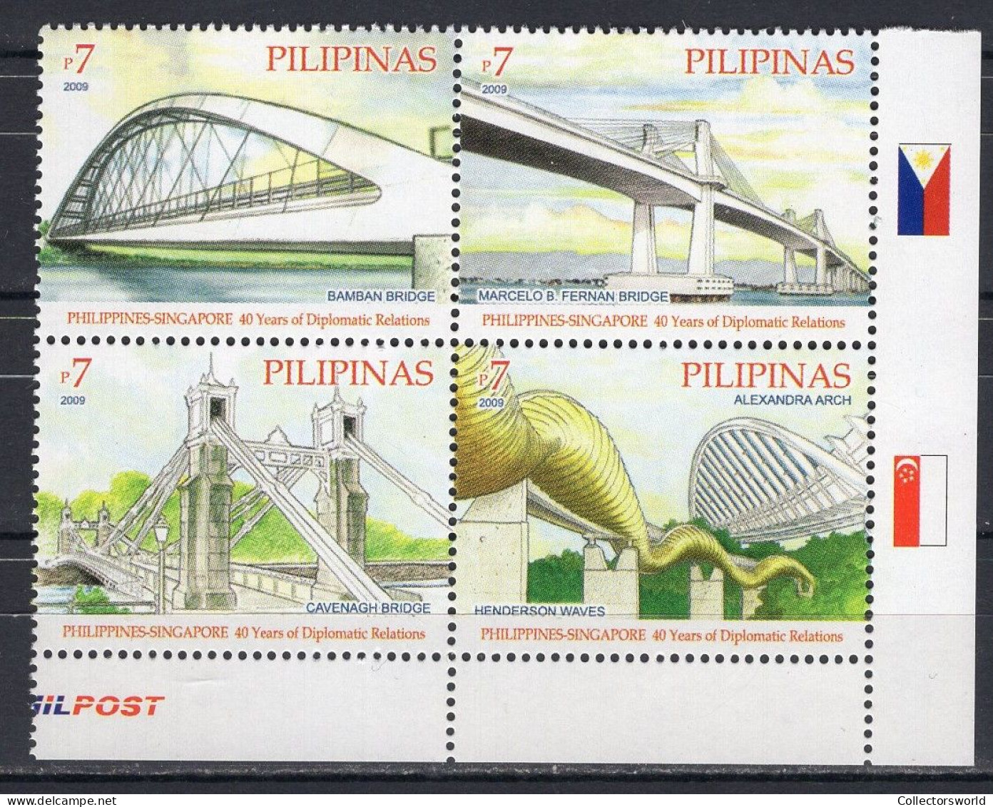 Philippines 2009 Serie 4v Joint Issue Singapore 40 Years Diplomatic Relations - Bridges MNH - Philippines