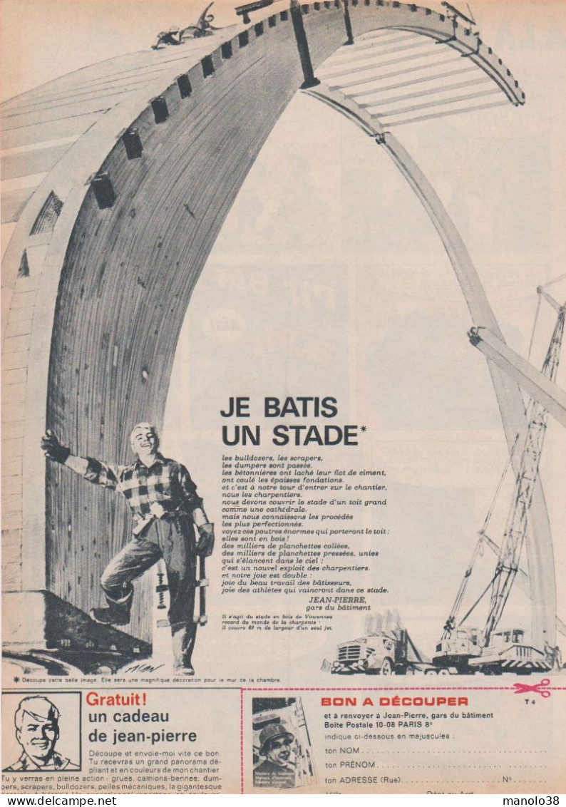 Métier Du Bâtiment. Je Bâtis Un Stade. Construction Du Stade En Bois De Vincennes. Record Du Monde De La Charpente 1964. - Pubblicitari