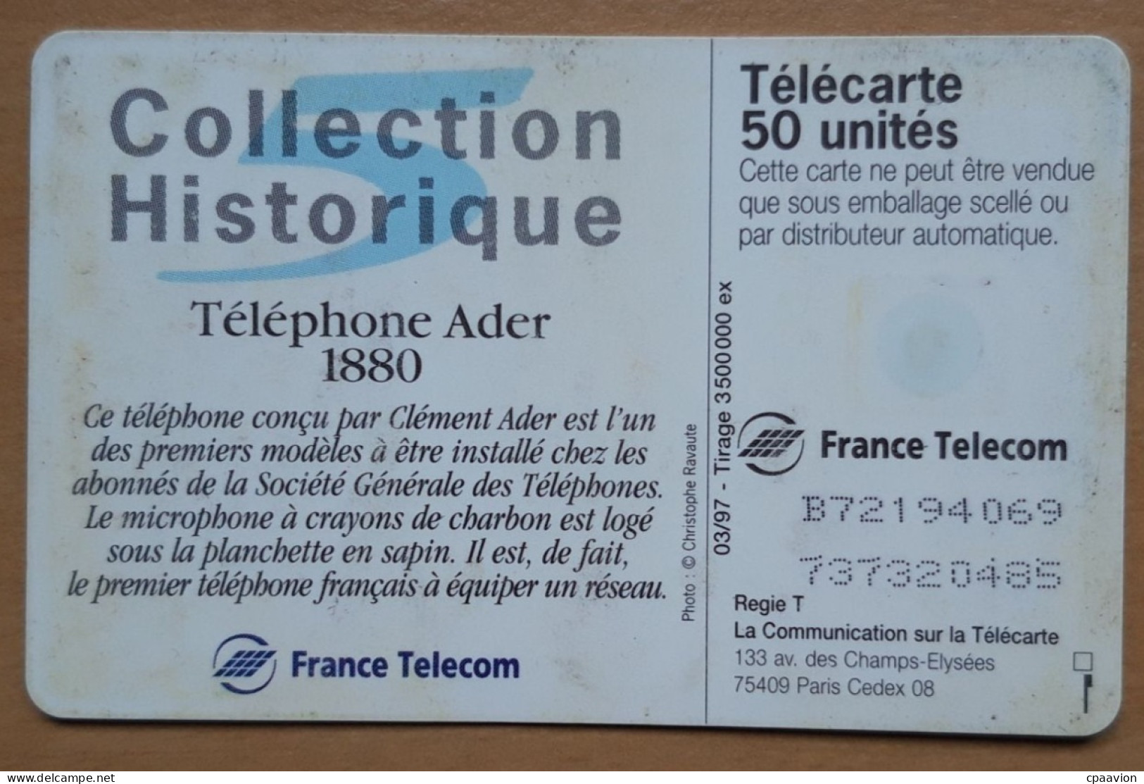 TELECARTE Téléphone Ader 1880, 50 Unités - 1997