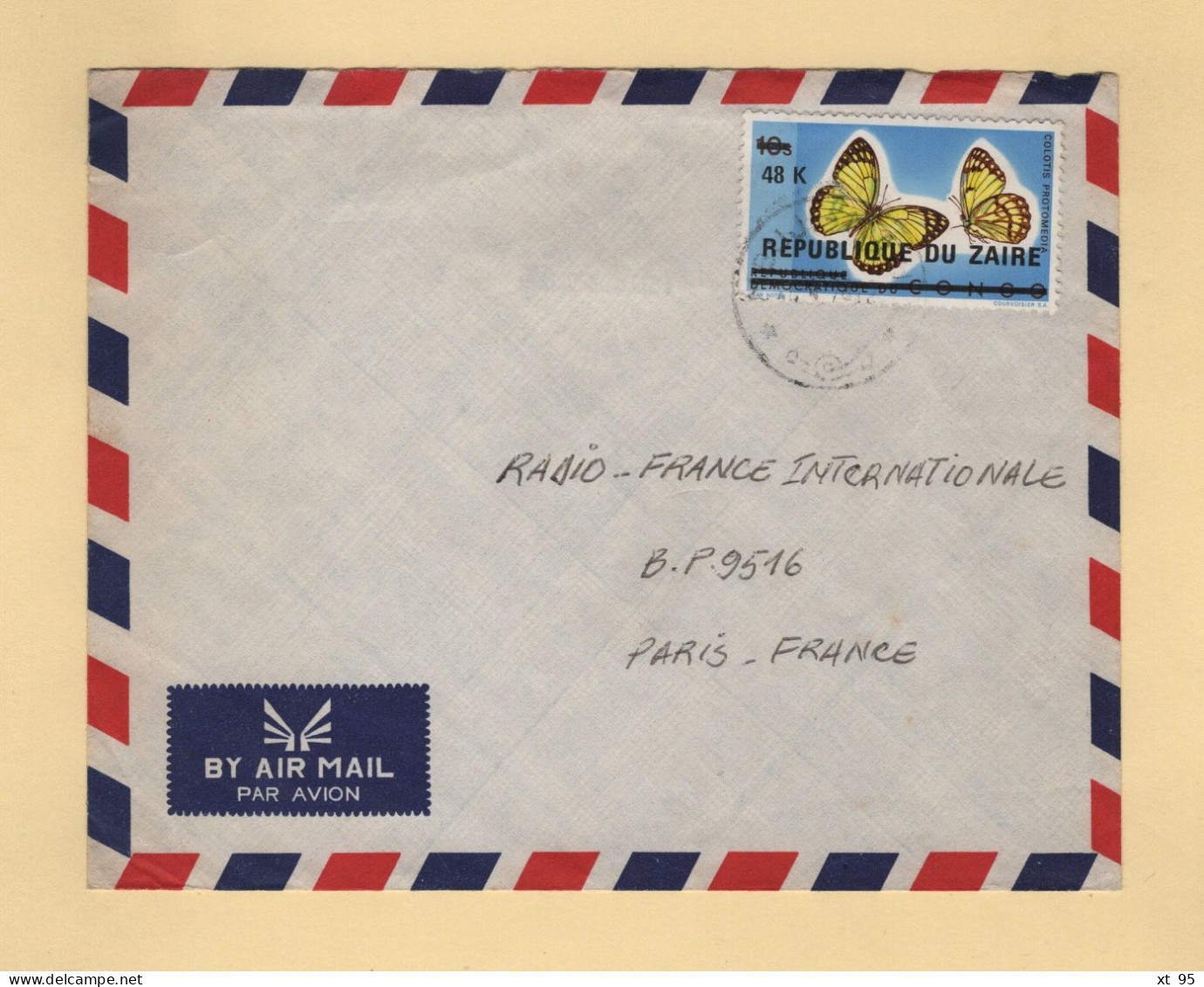 Zaire - Papillons - Surchare Sur Timbre Du Congo - Par Avion Destination France - Lettres & Documents