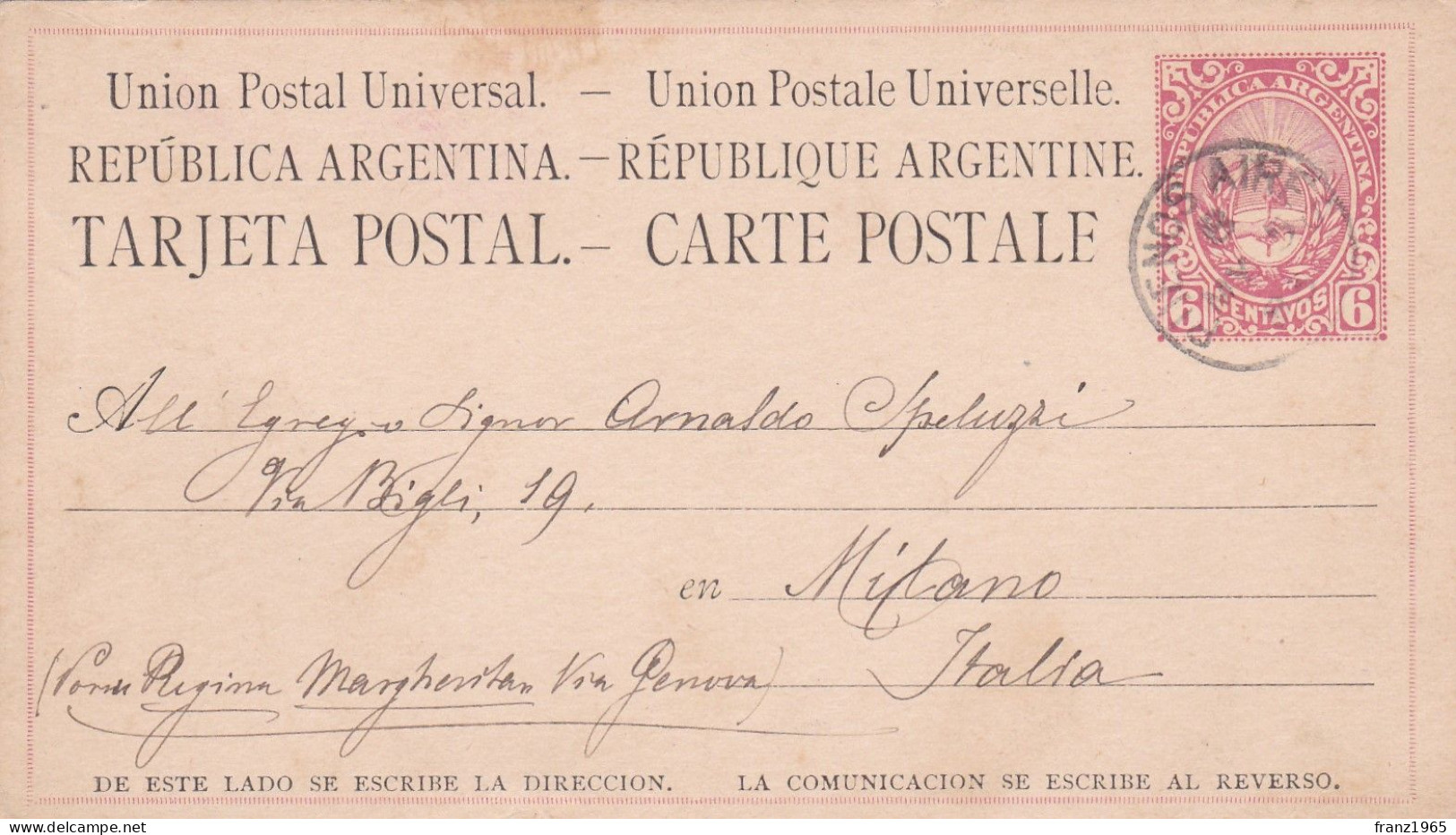 From Argentina To Italy - 1885 - Briefe U. Dokumente