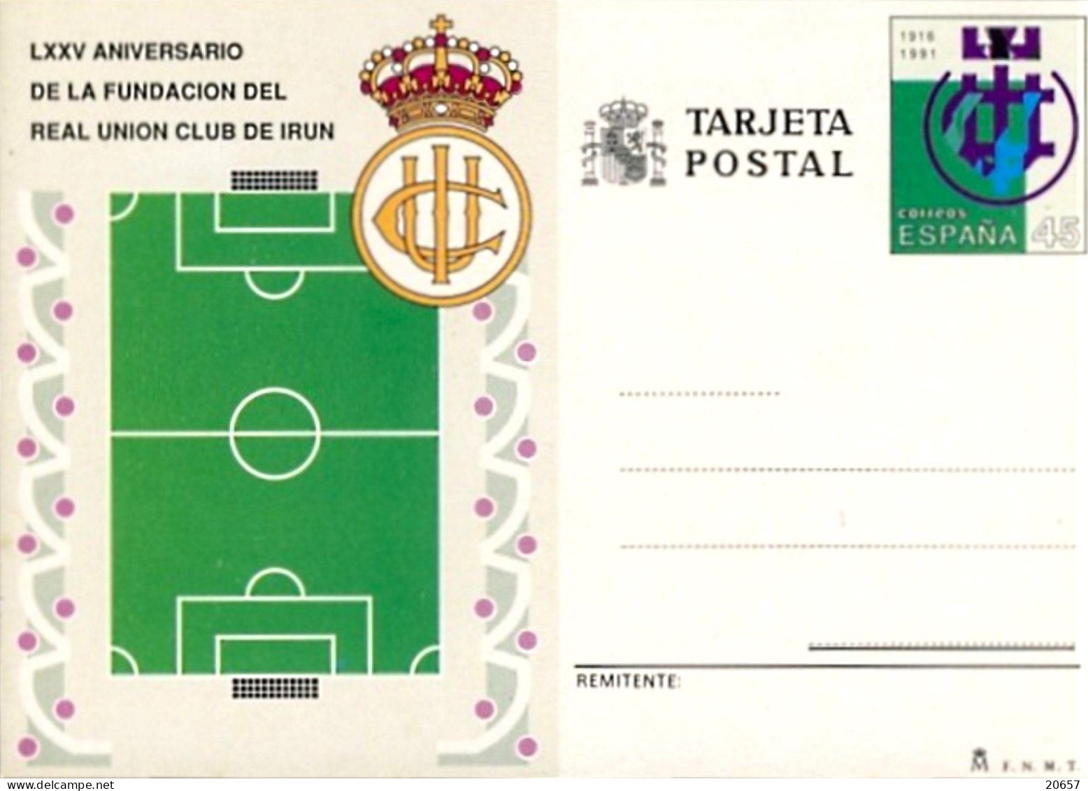 Espagne España 1991 Entier, Tarjeta Postal, Real Union Club Irun, Football - Famous Clubs