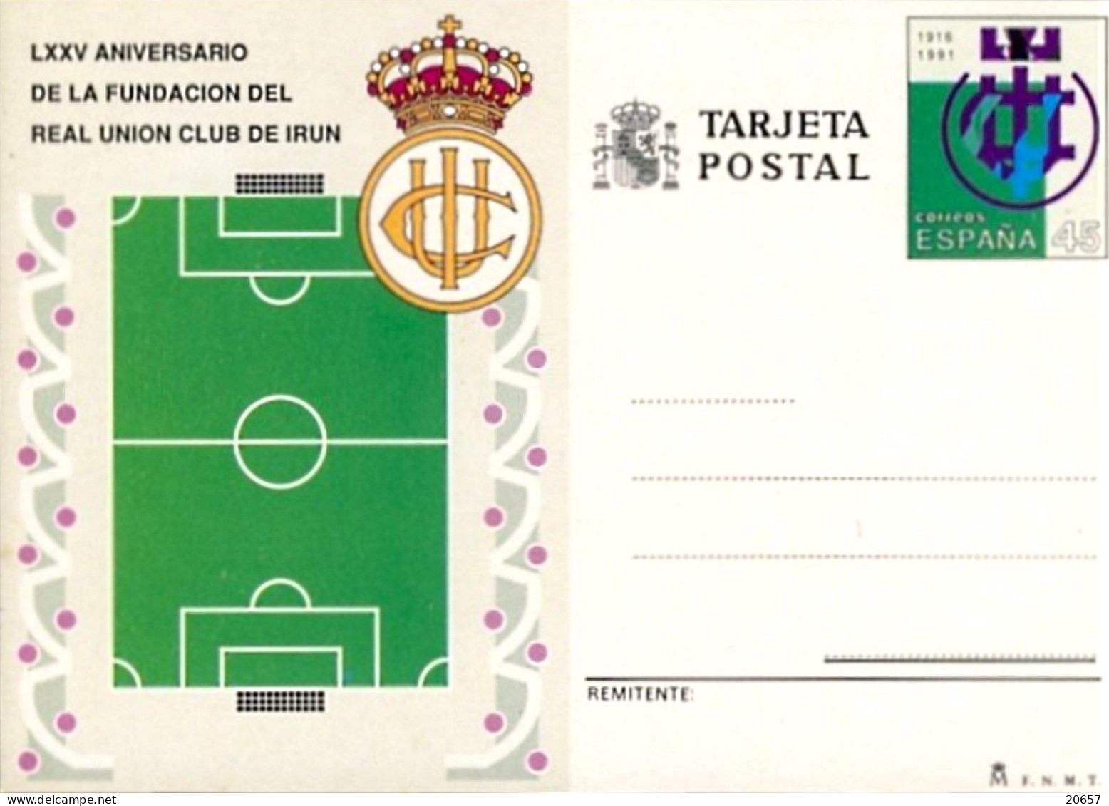 Espagne España 1991 Entier, Tarjeta Postal, Real Union Club Irun, Football - Equipos Famosos