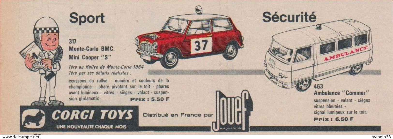 Monte Carlo BMC Mini Cooper N°317. Ambulance " Commer " N°463. Corgi Toys. Voiture Miniature. Nouveauté 1964. - Pubblicitari