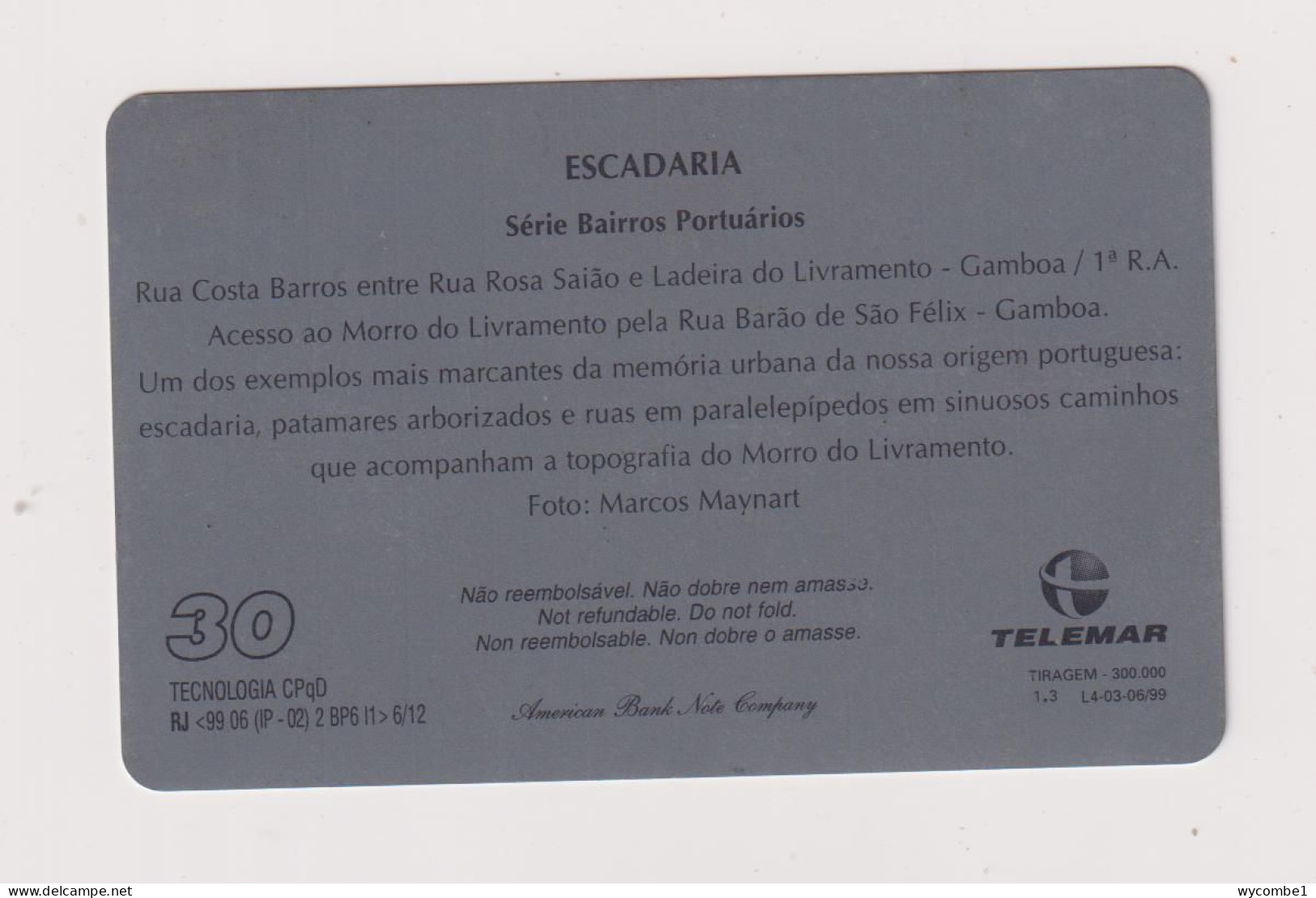 BRASIL -  Escadaria Inductive  Phonecard - Brésil