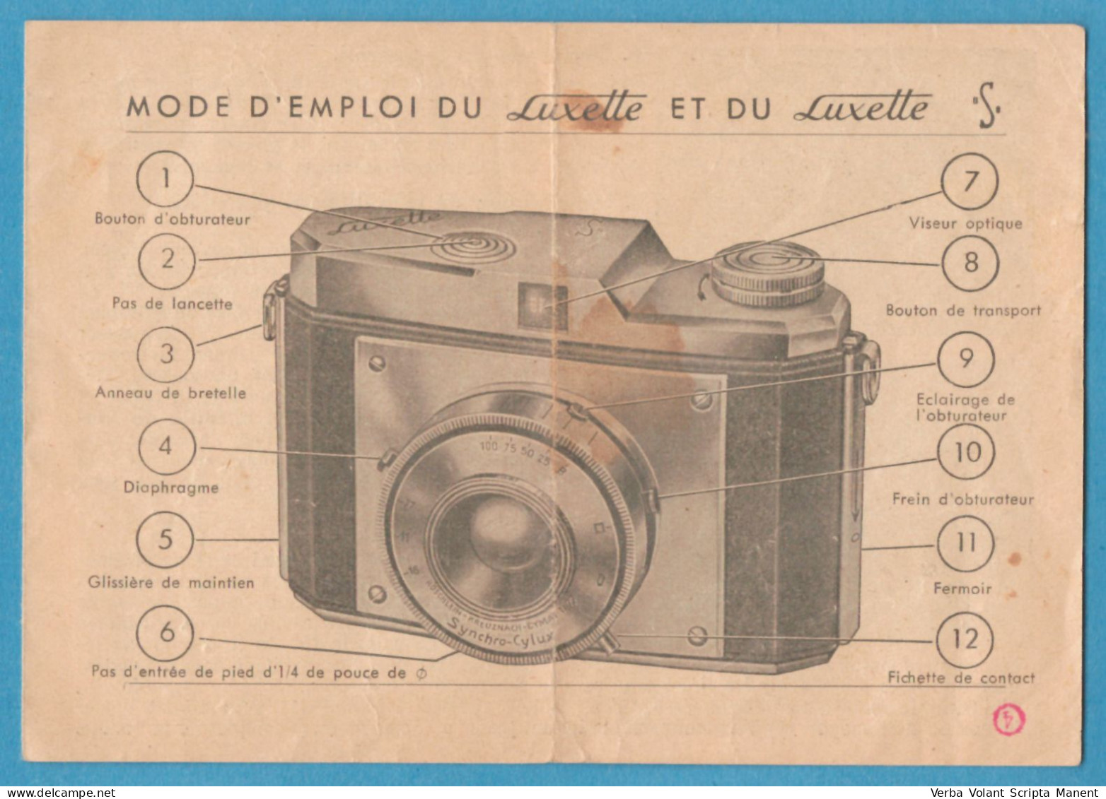 D-0600 * Instruction Leaflet In French For Luxette And Luxette S Cameras. Manufacturer: Zimmermann (Germany) - Supplies And Equipment