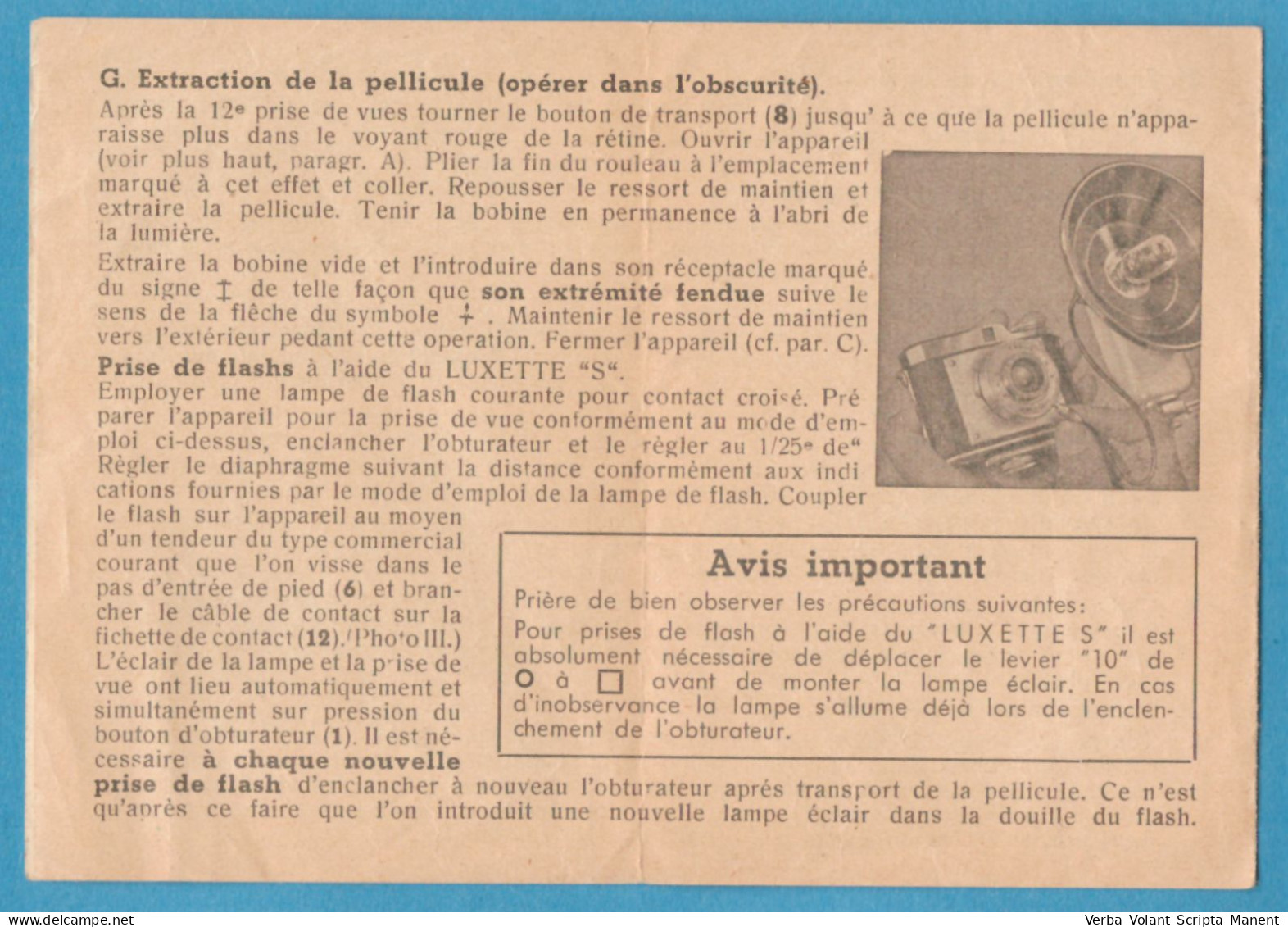 D-0600 * Instruction Leaflet In French For Luxette And Luxette S Cameras. Manufacturer: Zimmermann (Germany) - Material Y Accesorios