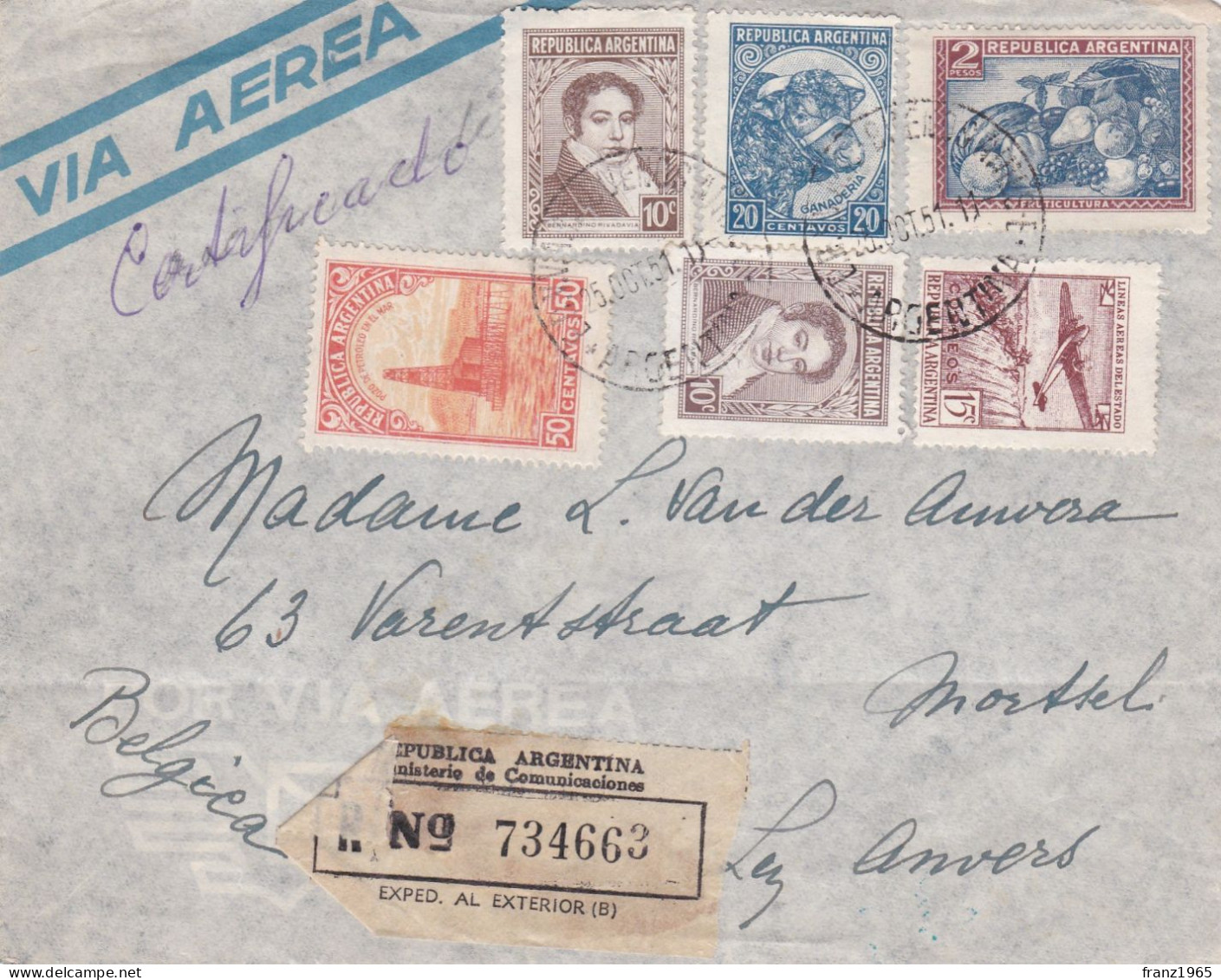 From Argentina To Belgium - 1951 - Lettres & Documents
