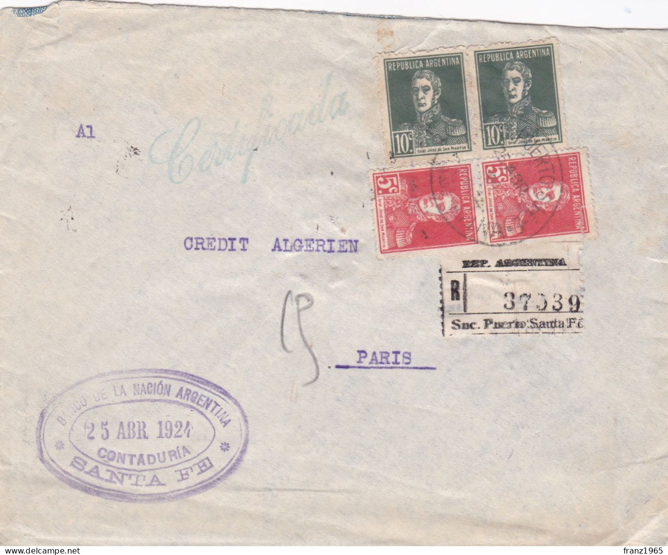 From Argentina To France - 1924 - Brieven En Documenten