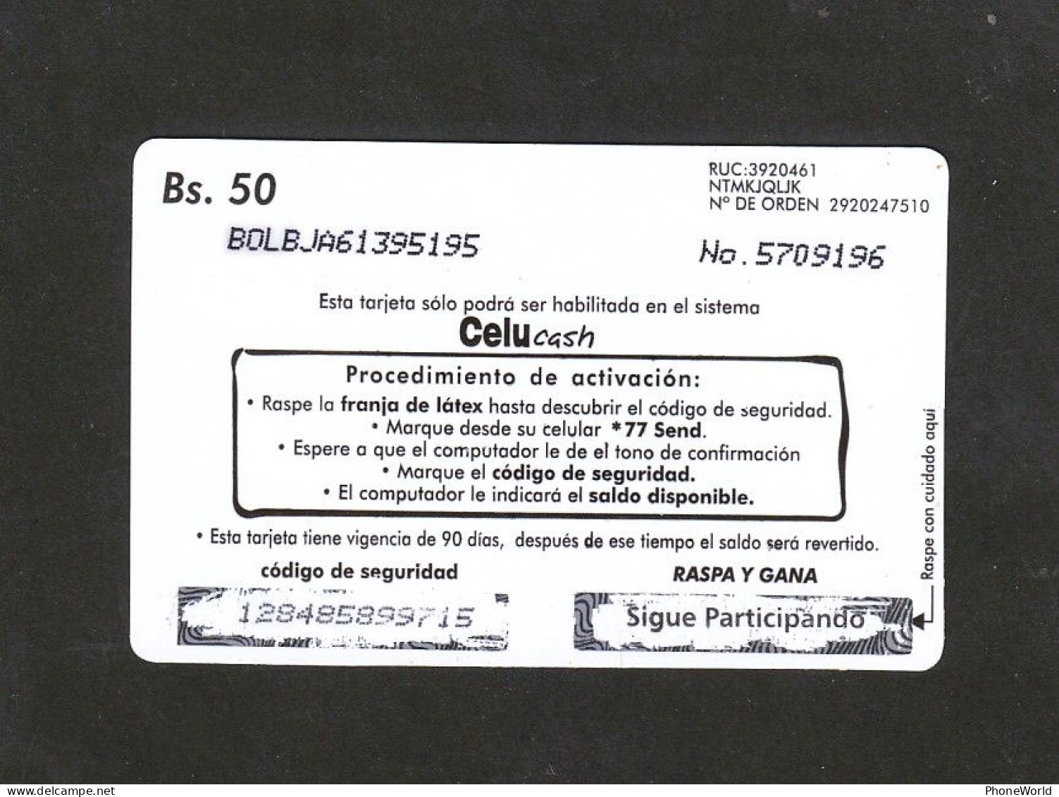 Bolivia, Telecel, Coca-cola Bs 50, (2 Scans)... Decembre 2001...RRRR - Bolivie