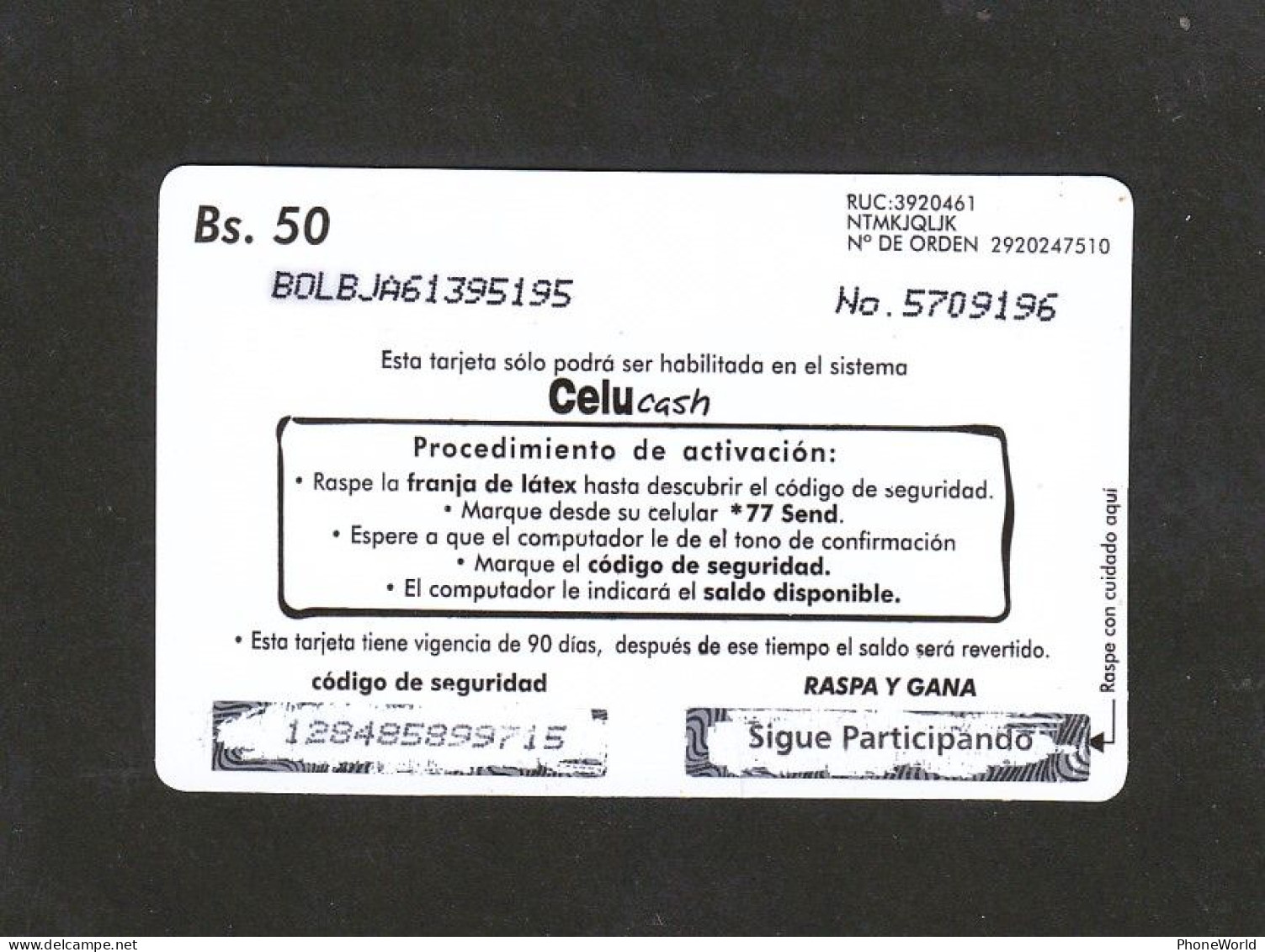 Bolivia, Telecel, Coca-cola Bs 50, (2 Scans)... Decembre 2001...RRRR - Bolivia