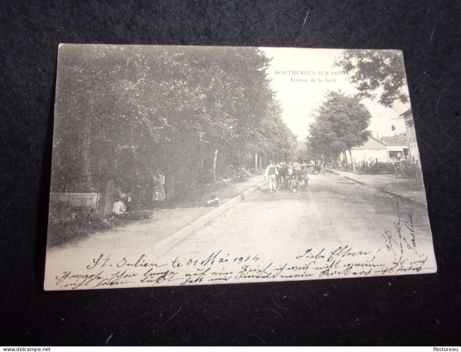 Cliché D ' Avant 1903. Vosges. Monthureux - Sur Saône .Avenue De La Gare . Attelage De Boeufs . 3 Scans. - Monthureux Sur Saone