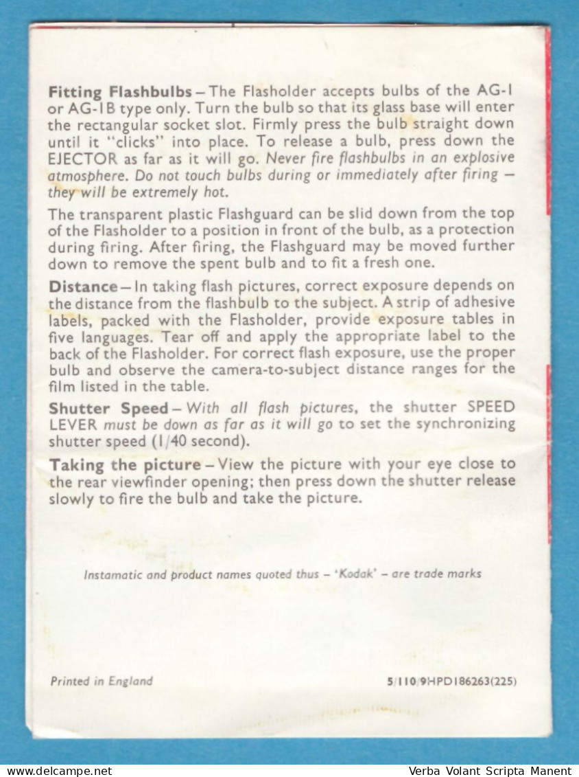 D-0600 * Instruction Leaflet In English For Instamatic 50 Camera. Manufacturer: Kodak (U.S.A.) - Matériel & Accessoires