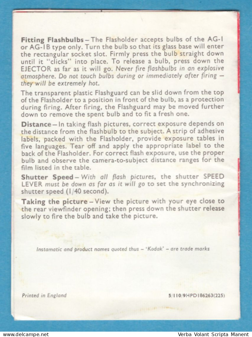 D-0600 * Instruction Leaflet In English For Instamatic 50 Camera. Manufacturer: Kodak (U.S.A.) - Material Y Accesorios